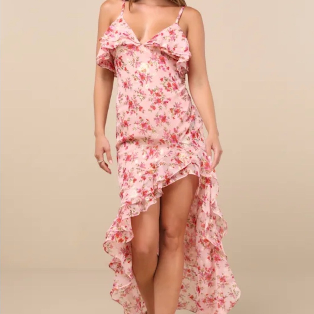 Lulu's Pink Floral High Low Dress